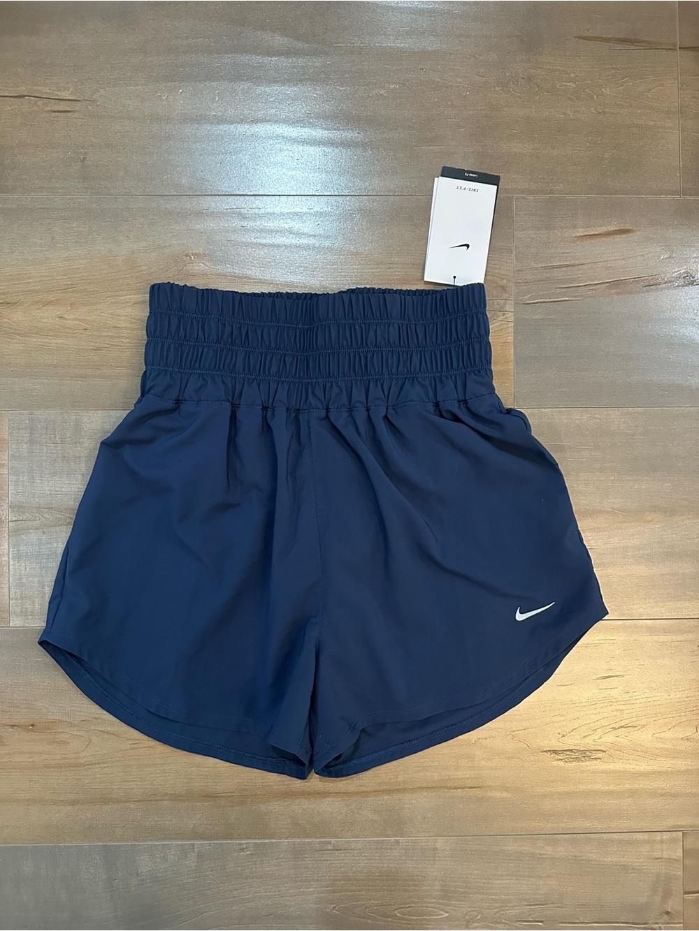 Nike Women's Navy Smocked-Waist Athletic Shorts